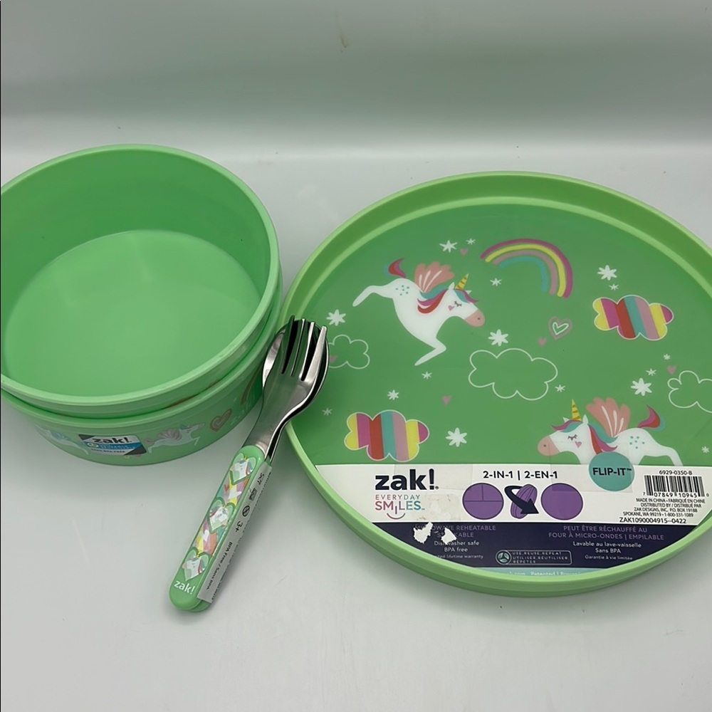 Kids Unicorn Dinnerware Set - Green